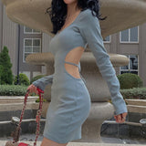 Zingj Spring 2023 New Sexy V-Neck Back Hollow Strap Waist Long Sleeve Women's Dress Pack Hip