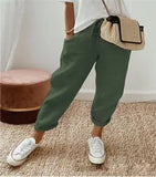 Women Cotton Tample Waist Nine Trousers Casual Women's