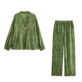 Women's INS Burst Fashion Casual Metallic Line Printed Shirt + Trousers