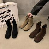 Velvet Skinny Short Boots Women's Shoes 2025 New Autumn And Winter Martin Boots Square Head Korean Small Ankle