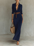 Autumn And Winter Velvet Long Shirt Collar Temperament Dress With