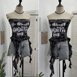 Shooting Hottie Camouflage Letter Print Chest Vest With Chest Pad Irregular Ribbon Short Top