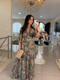 Women's Summer New V-Neck Fashion Elegant Print Long Dress Dress
