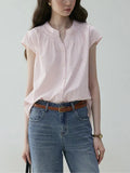 Round Collar Small Flying Sleeve Commuting Shirt Women 25 Summer French Loose Pressure Fold Design Sense Casual Good-Looking
