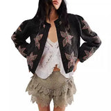 Autumn And Winter Explosion Embroidered Good Quality Washing Cotton Maple Leaf Embroidery Lady Coat Cotton