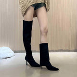 Boots More Than - Elastic Velvet High And Thin Boots Over The Knee Long Boots Female Tip Thick And French Elastic Boots Short