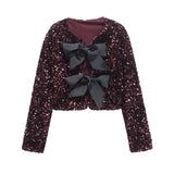 Women's Clothing 2025 Winter New Fashion Round-Necked Squint Bow Trim Short Coat