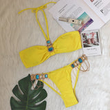 Zingj New Swimsuit Luxury Crystal Diamond Chain Women's Split Swimsuit Strap Hanging Neck Sexy