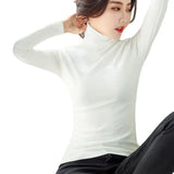 Zingj Autumn / Winter High Collar And Velvet Bottom Shirt Women Long Sleeve Pure Color Korean Women's Wear Warm Slim Slim T-Shirt Women