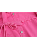 Women's Denim Jackets Fashion Spring Female Harajuku Casual Long Sleeve Pink Bow Polo-Neck Button Pocket Loose Jean Jacket