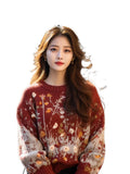 Retro-Red Age-Red Red Sweater In Autumn And Winter 2025 Women Loose Outer Wear Cover-Up Knitted