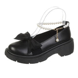 Mary Jane Shoes Women 2025 Spring And Autumn New Pearl Bow Girl Single Shoes Coarse Fairy Wind And Happy