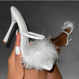 High-Heeled Slippers Women's 2025 Summer Square Large-Size Pure Color High Heels Fashion Wearing