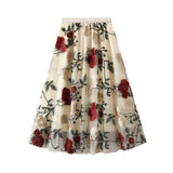 Retro High-Rise Thin Embroidery Big Flower Fashion Sweet Mesh In The Long Fairy Dress