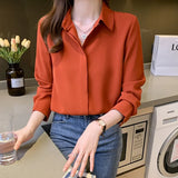 Women's Shirt Chiffon Blouses for Women Full Sleeve Button Up Tops Polo Neck Woman Blouse Tops Female 2023 Basic Shirts