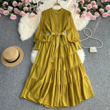 Zingj Dress New V-Neck Single Breasted Chiffon Dress Female French Retro Waist Show Thin Big Place A Word Long Skirt