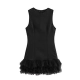 And Winter New Sleeve Mesh Splicing Sleeveless Mini Dress