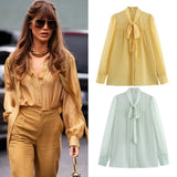 Spring Fashion Leisure V Tie With Thin And Flowing Shirt Top Female