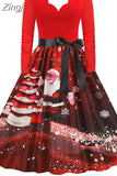 Women Christmas Dress Long Sleeve V Neck Elegant Vinatge Party Costumes Winter New Year Clothing