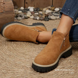New Large-Size Double Zipper Thick-Bottomed Martin Boots Women's Short-Head Velvet Rough And Bare