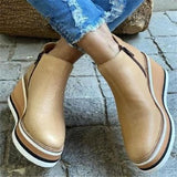 Slope And Short Boots Women 2025 Autumn And Winter New Flat Bottom Zipper Round Head Solid Color Bare Boots Thick Bottom Leather