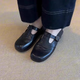 Spring And Autumn Retro Black Small Leather Shoes Women's T-Shaped Round Head Mary Jane Shoes New Flat-Bottomed Casual Birken