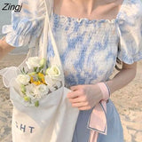 Women Plaid Summer Lace Leisure Short Sleeve Slim Female Top All-match Square Collar Stylish Daily Student Korean