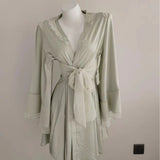 New Ice Silk Lotus Leaf Side Broad Sleeves Bathrobe New Lady Sexy Lace With Coat Morning