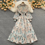Autumn Vintage Chic Gentle Wind Broken Flower Dress Women's Standing Collar Long Dress Yang Age Reduction French First Love