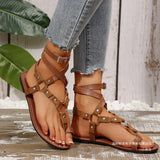 Foot Ring Strap Flat Sandals Women Wear Toe Metal Buckle Rivet Beach Cool