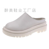 Bottom Baot Head Half Slippers Women Round Head Casual Leather Shoes Wearing Muller Shoes Slope And