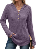 And Autumn 2025 New TK Solid Color V-Neck Button Loose Hooded Knitted
