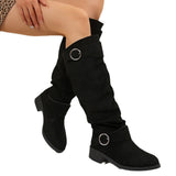 And Winter New Folded Flat Bottom Western Cowboy Boots Buckle Boots Coarse And Thin Barrel Knight