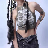 Zingj X-Ray Rib Print Sleeveless Vest Niche Design Versatile Hottie Short