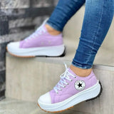 Casual Single-Shoe Women 2025 Spring And Autumn New Round Head Tie With Thick Bottom Low Help Canvas Single