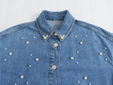 Women's Clothing New Long-Sleeved Loosely Ordered Beaded Denim Shirt