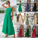 Zingj / Summer 2023 New Solid Color Loose Wide-Leg Cotton Linen Jumpsuit