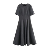 Women's Clothing Explosion Fashion Waist Wave Wide Swing Short-Sleeved Fan Flute