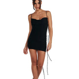 Zingj Summer New Women's Sexy Back Fashion One Word Collar Pleated Bag Hip Dress