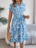 Shooting 2025 Spring And Summer Leisure V-Neck Button Bat Sleeve Flower Dress Women's