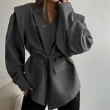 Jacket Female High Sense 2025 Spring And Autumn Women's Temperament Commuting Waist Tie Cushion Shoulder Suit