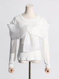 Net Red Niche Wind 2025 Autumn New Long-Sleeved Personality Cross-Butterflies Solid-Colored T-Shirt Women's Women's