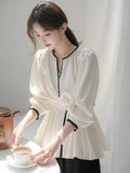 New Spring Unique Super-Looking Temperament Blouse High-End Feeling Small Fragrant Style White Denswear Shirt