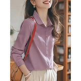 2025 New White Doll Collar Cotton White Shirt Female Long-Sleeved Student Basic Shirt