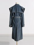 Zingj Autumn / Winter New Fashion Trend With Waist Coat Lapel Long Windbreaker Denim Coat