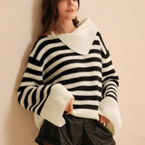 2025 New Fashion Stripe Jersey Casual Loose Long-Sleeved Women's