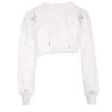 Fashion Sexy Grid Hollow Hooded Hoodie Short Hooded Net Yarn Women's