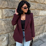 Women's Clothing Explosion Fashion Temperament Wine Red Blazer Double