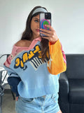 And Winter Fashion Striped Sweater Female Pattern Print Lull Loose Version Of The Bumpy Pattern Splicing Fashionable