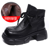 Head-Level Kraft Handmade Pine Cake Boots Women Autumn And Winter New Naked Boots Thick And Square Head Martin